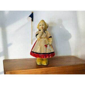 Vintage Dutch Girl W/ Clogs Chalkware Wall Plaque Room Decor